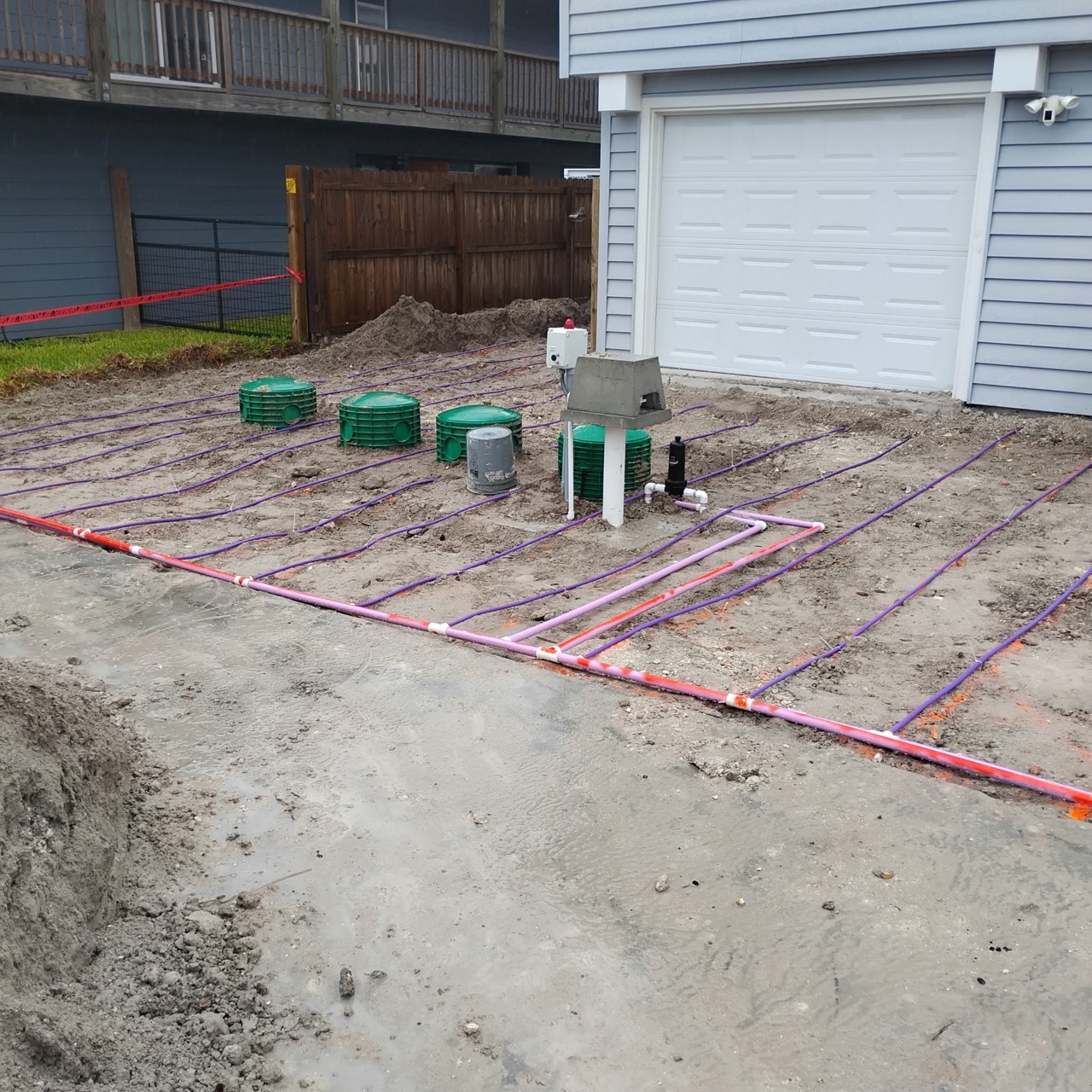 Residential septic drain field installation at a home